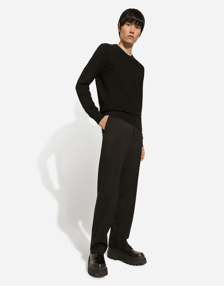 Dolce & Gabbana 整体 DG 徽标真丝圆领针织衫 黑 GXX02TJBSH5