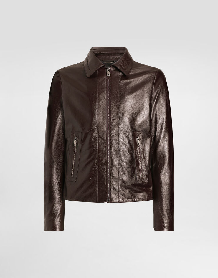Dolce & Gabbana Jacke aus Leder mit Intarsien Multicolor G9CFSLHUL1U