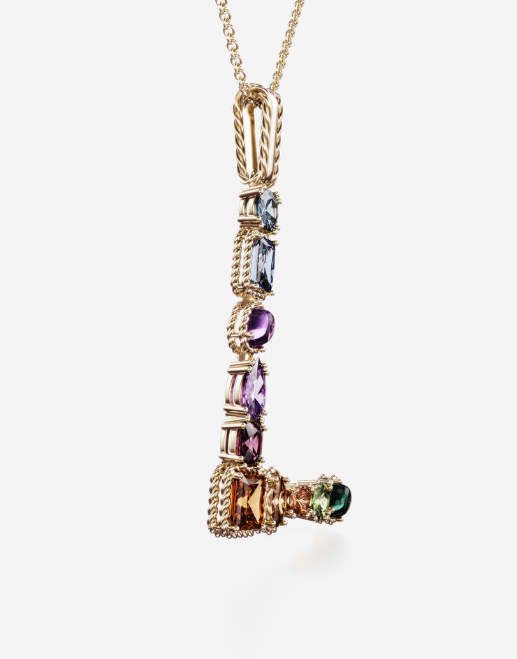 Dolce & Gabbana Rainbow alphabet L pendant in yellow gold with multicolor fine gems Gold WAMR2GWMIXL