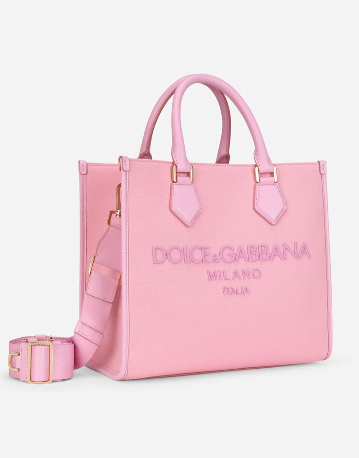 Dolce & Gabbana Canvas shopper with embroidered logo Pink BB2012AY405