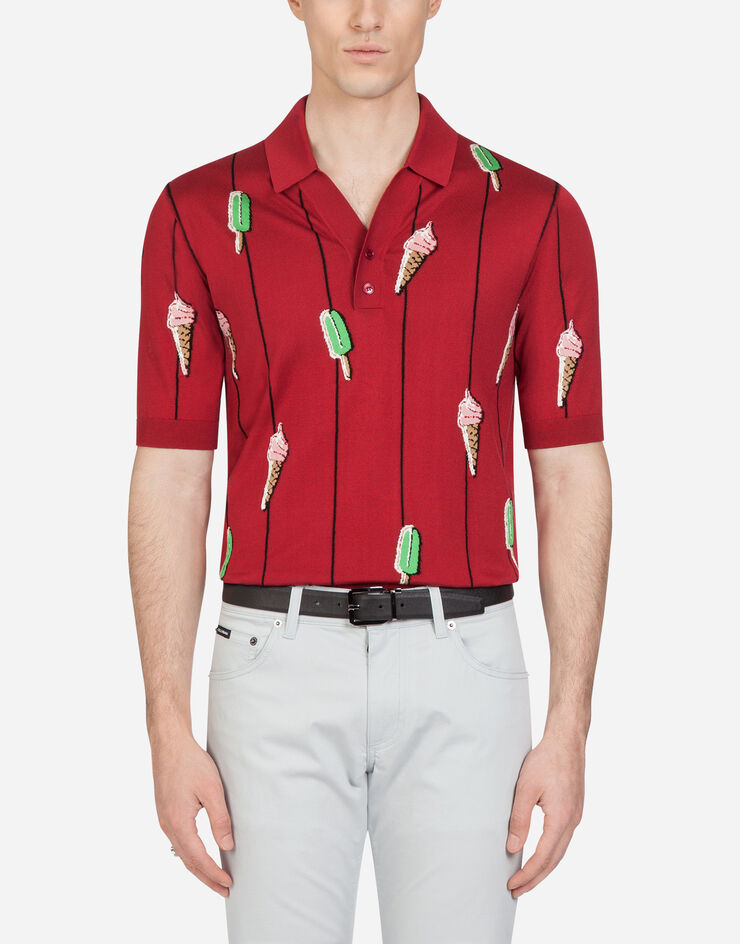 Dolce & Gabbana Polo shirt in inlaid silk BURGUNDY GX967TJASIQ