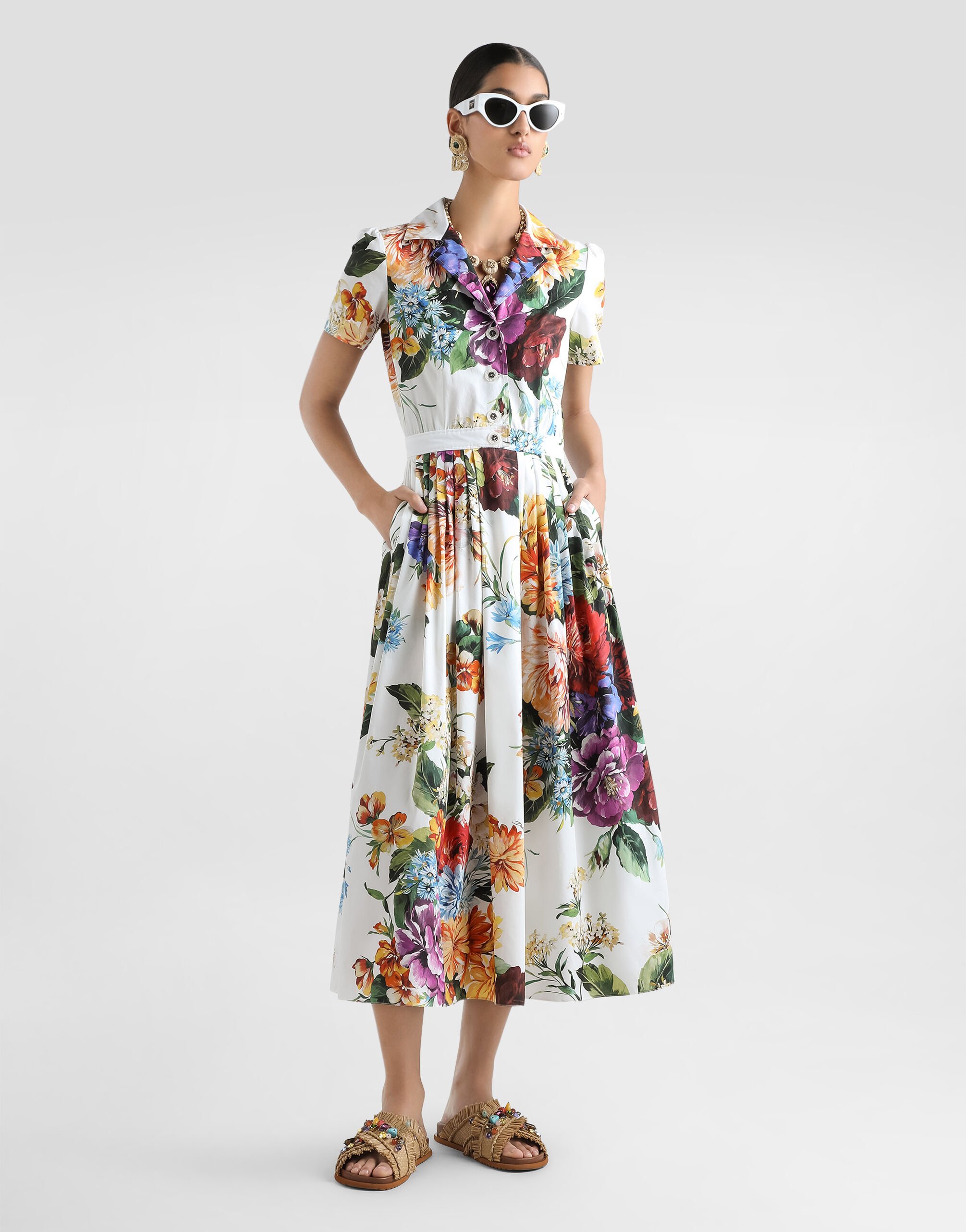 Dolce & Gabbana フラワードレス マルチカラー プリのウィメンズ フラワーブーケプリント ドレス | Dolce&Gabbana®