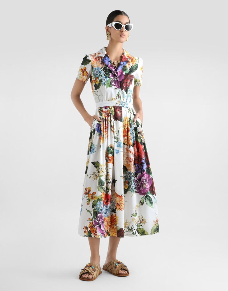 Dolce & Gabbana Платье из поплина с принтом в виде цветочных букетов Отпечатки F6TVLTHS5TR