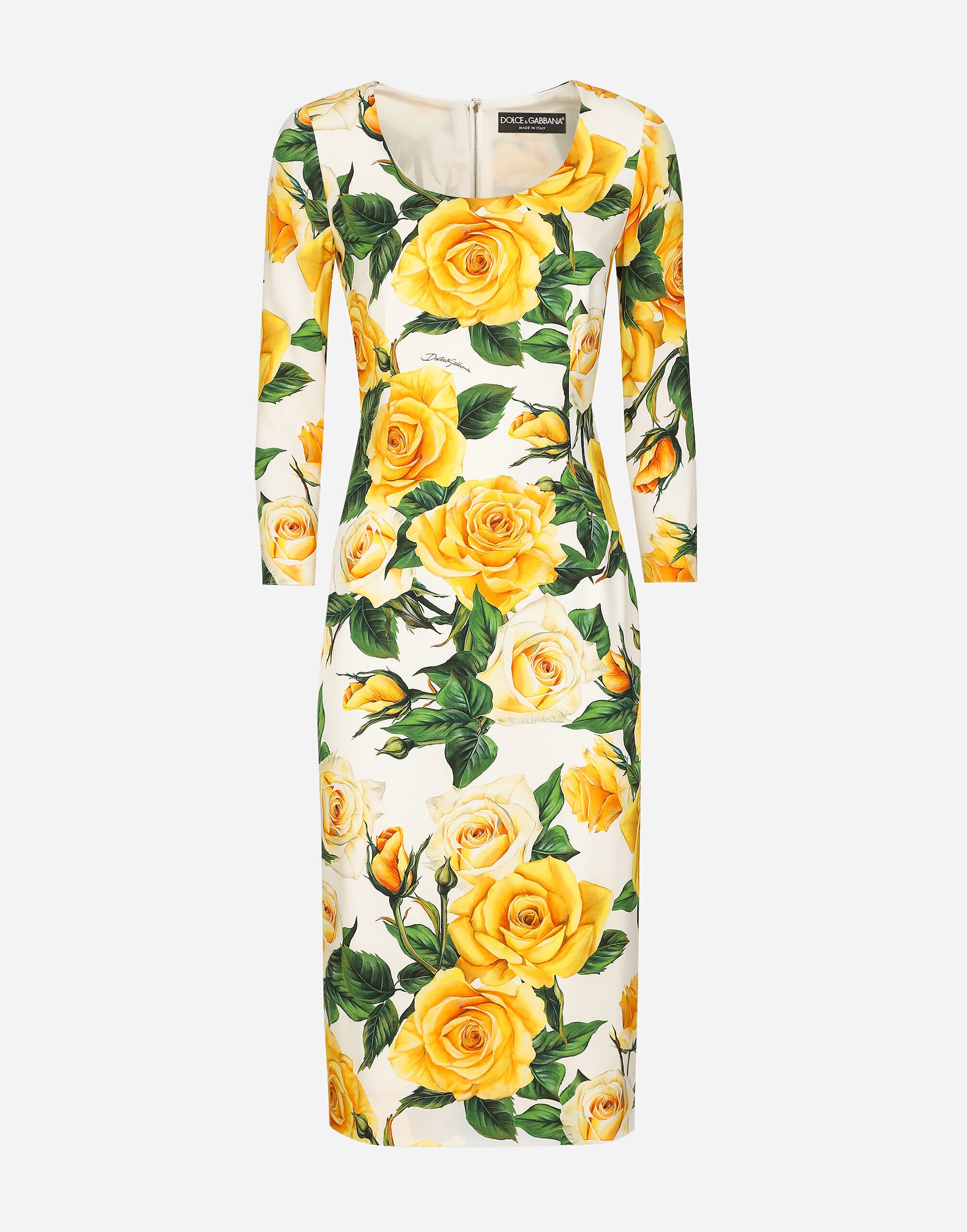 Dolce & Gabbana Vestido de tubo de charmeuse con estampado de rosas amarillas Estampado F6GAZTHS5Q0