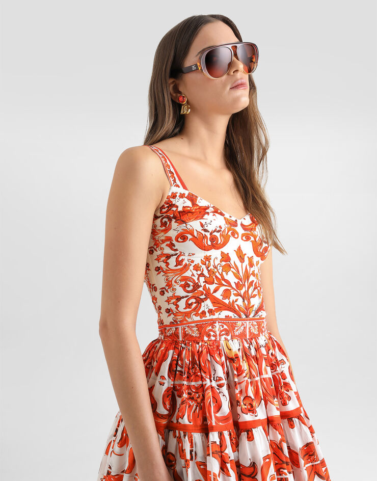 Dolce & Gabbana Majolica-print charmeuse bustier top Dolce & Gabbana Majolica-print charmeuse bustier top Multicolor F7BB1TGDDRJ