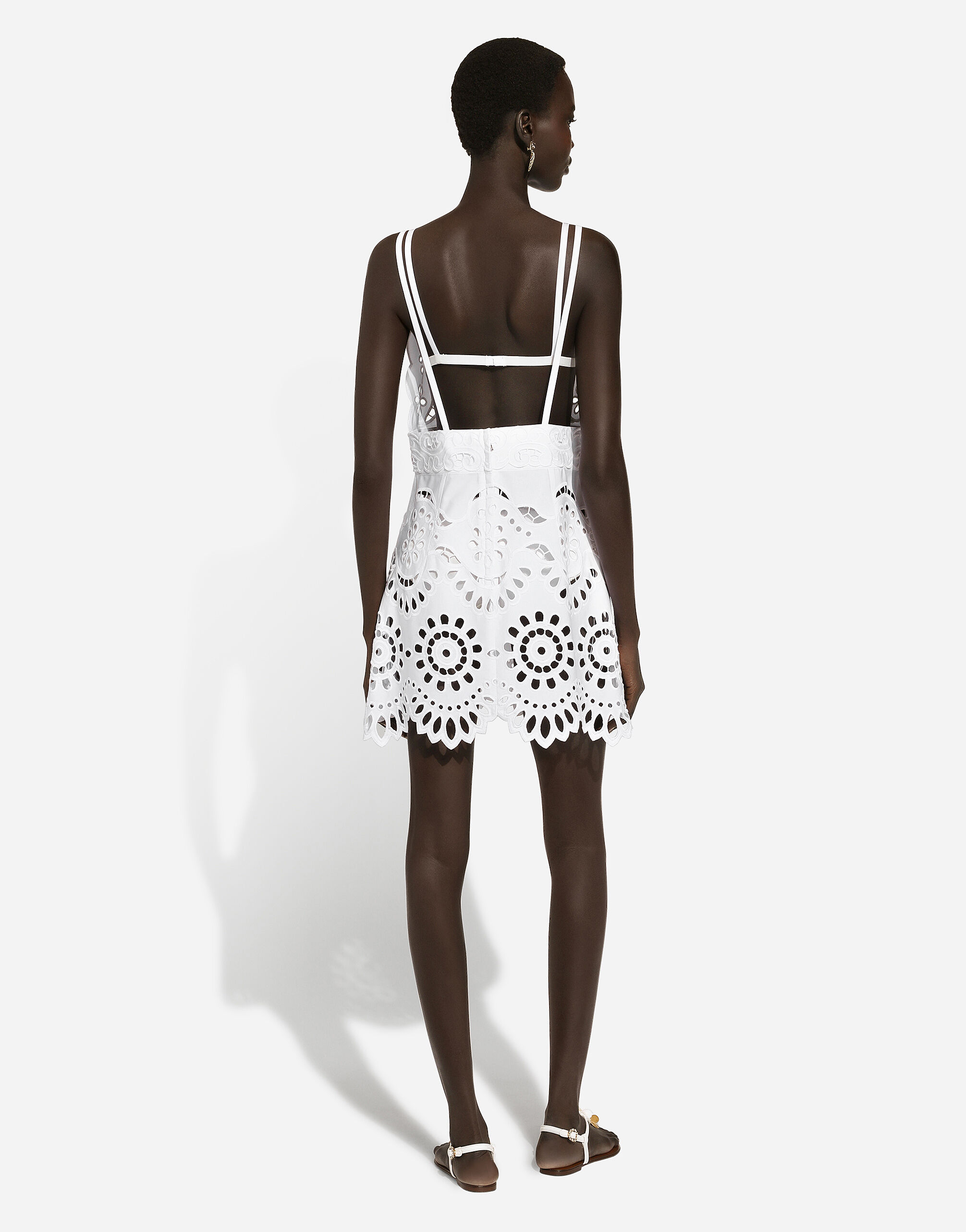 Cotton minidress with straps and cut-out detailing in White Cotton minidress with straps and cut-out detailing in White