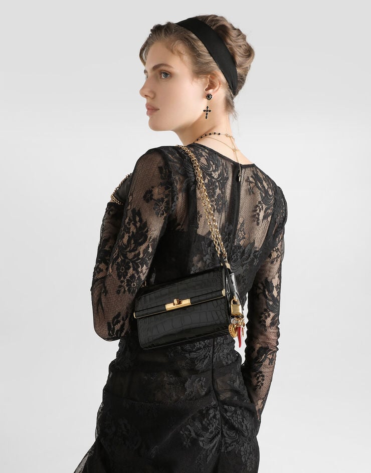 Dolce & Gabbana Marlene city mini bag in polished alligator Black BB7766A2R08