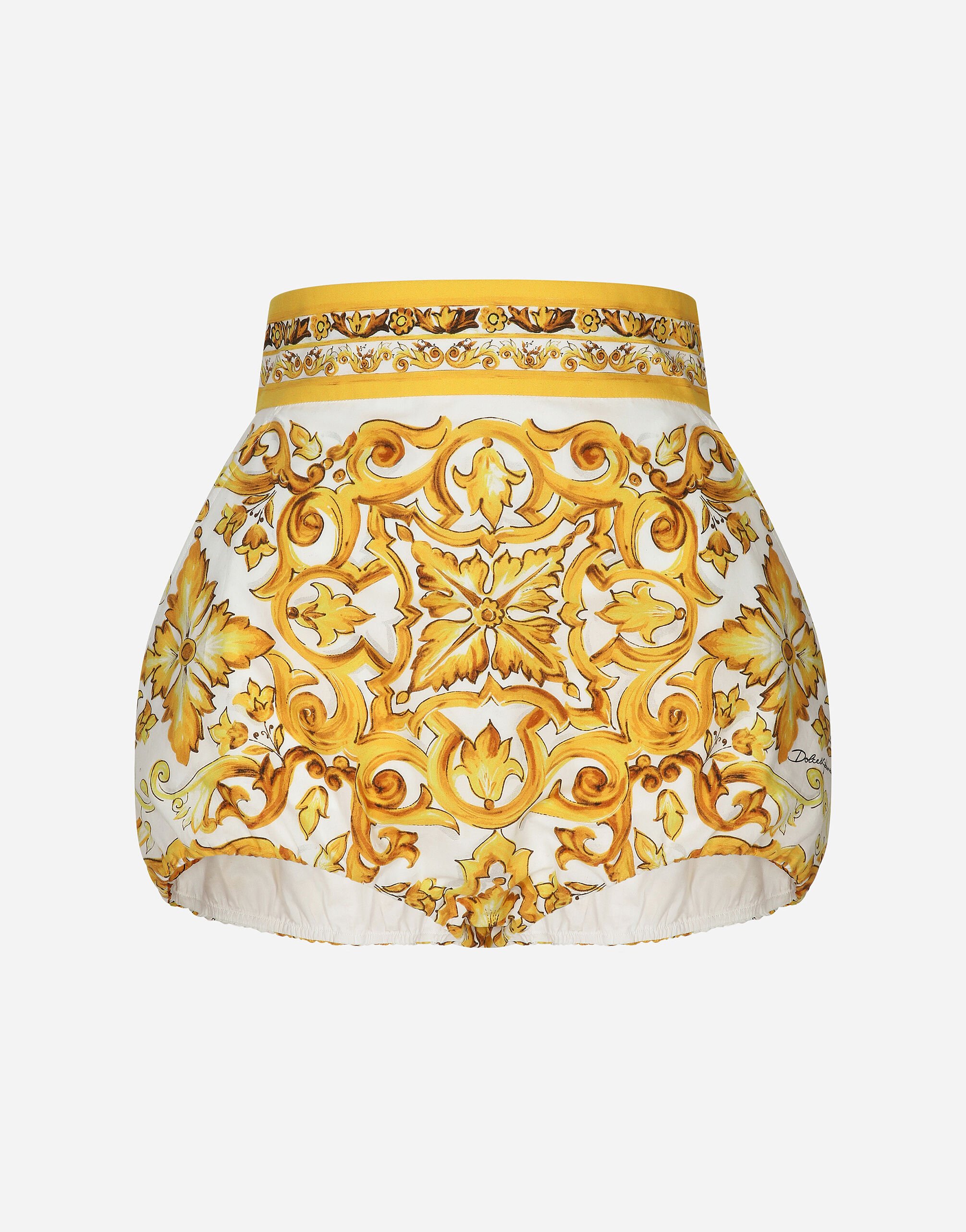 Dolce & Gabbana Jupe-culotte short boule en popeline de coton à imprimé majoliques Jaune BB6003AW050
