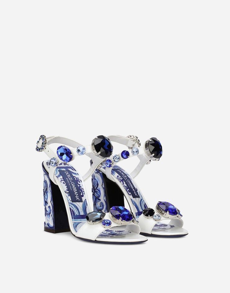 Dolce & Gabbana Patent leather sandals with embroidery and painted heel White CR1354AB871
