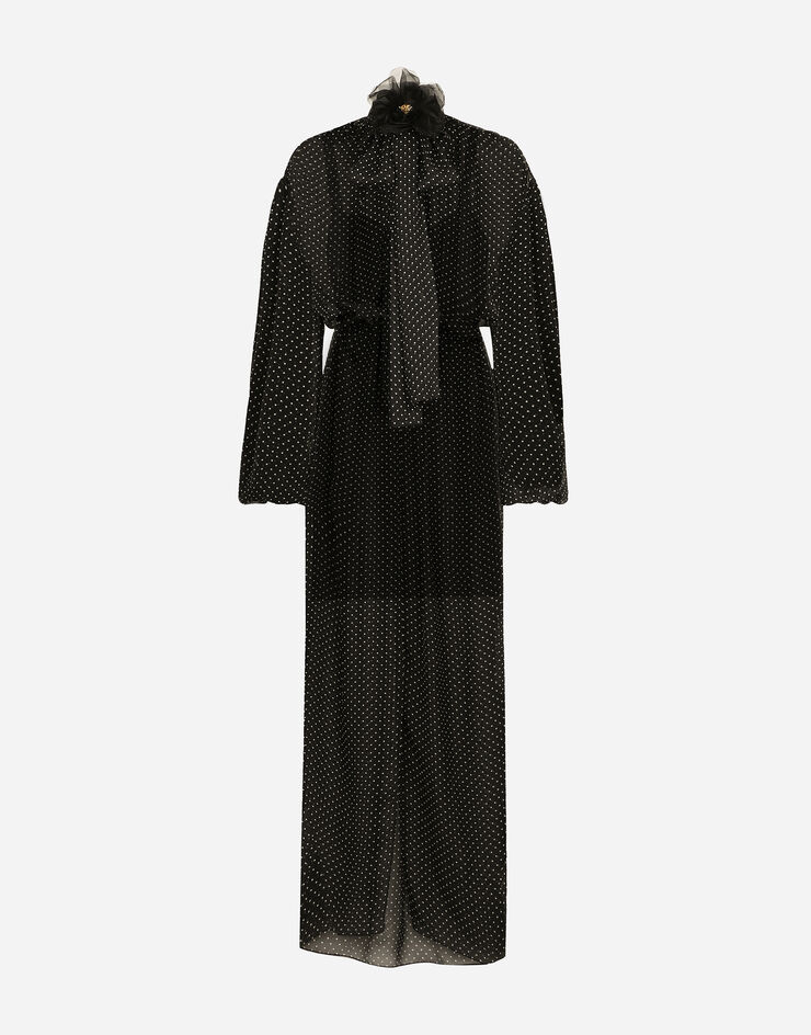 Dolce & Gabbana 푸시보 & 플라워 디테일 폴카 도트 프린트 실크 시폰 롱 드레스 인쇄 F6JGYTIS1S1