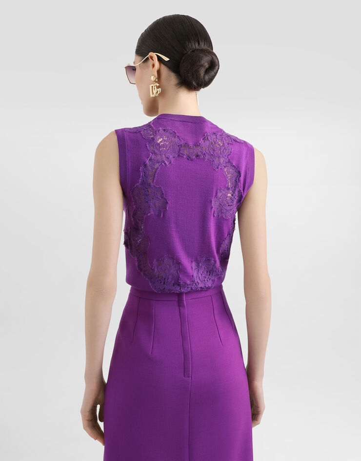 Dolce & Gabbana تانك توب دانتيل وصوف بنفسجي FXT02TJDVCS