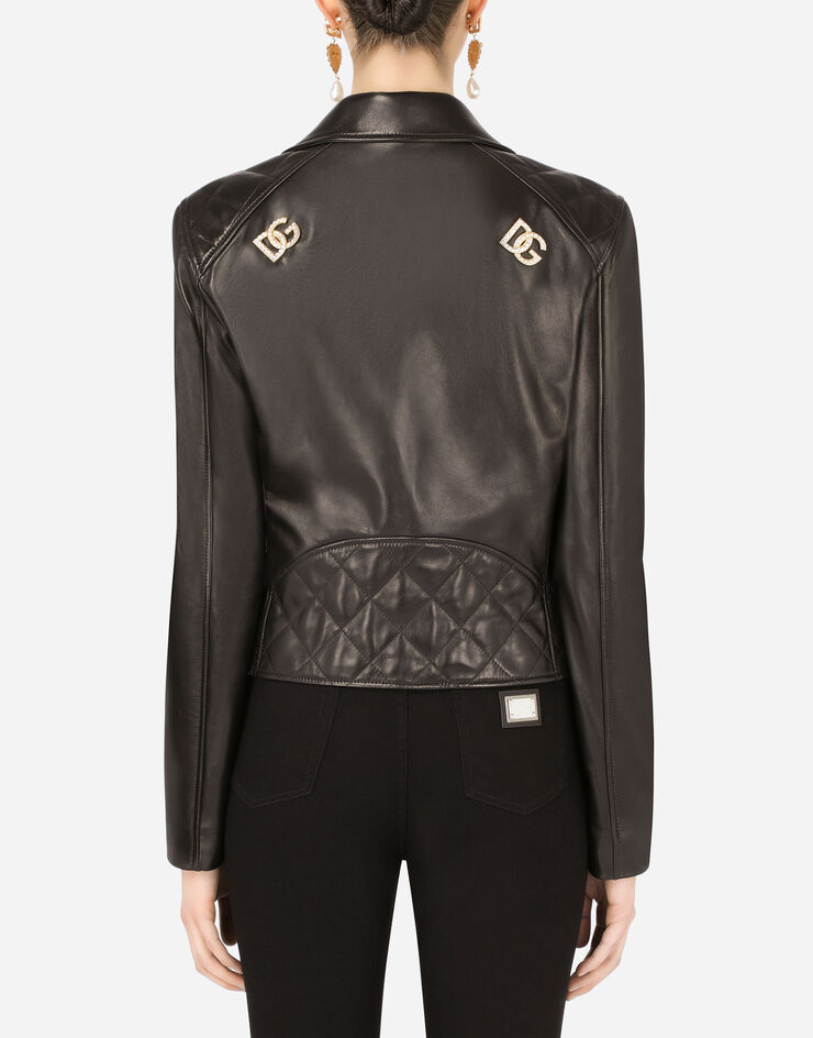 Dolce & Gabbana Nappa leather biker jacket with DG crystal embellishment Black F9K83LHULNJ