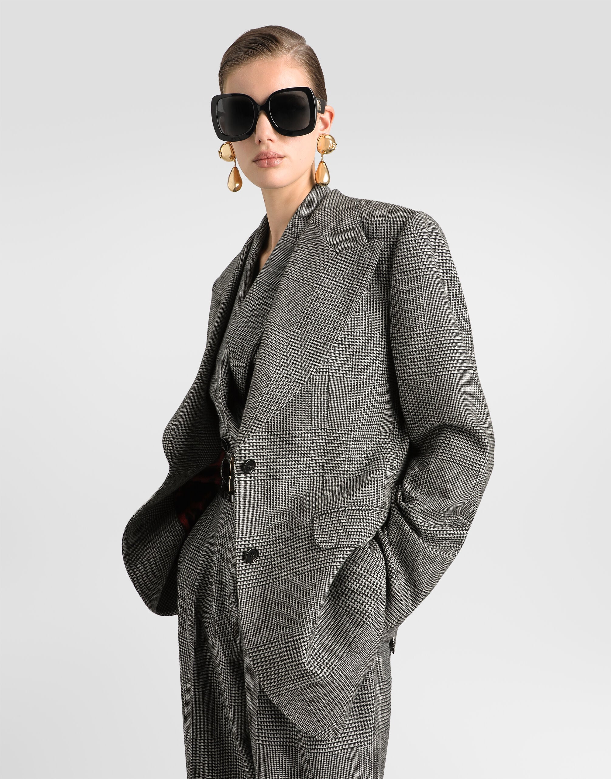 Glen plaid flannel single-breasted jacket in Multicolor for Women