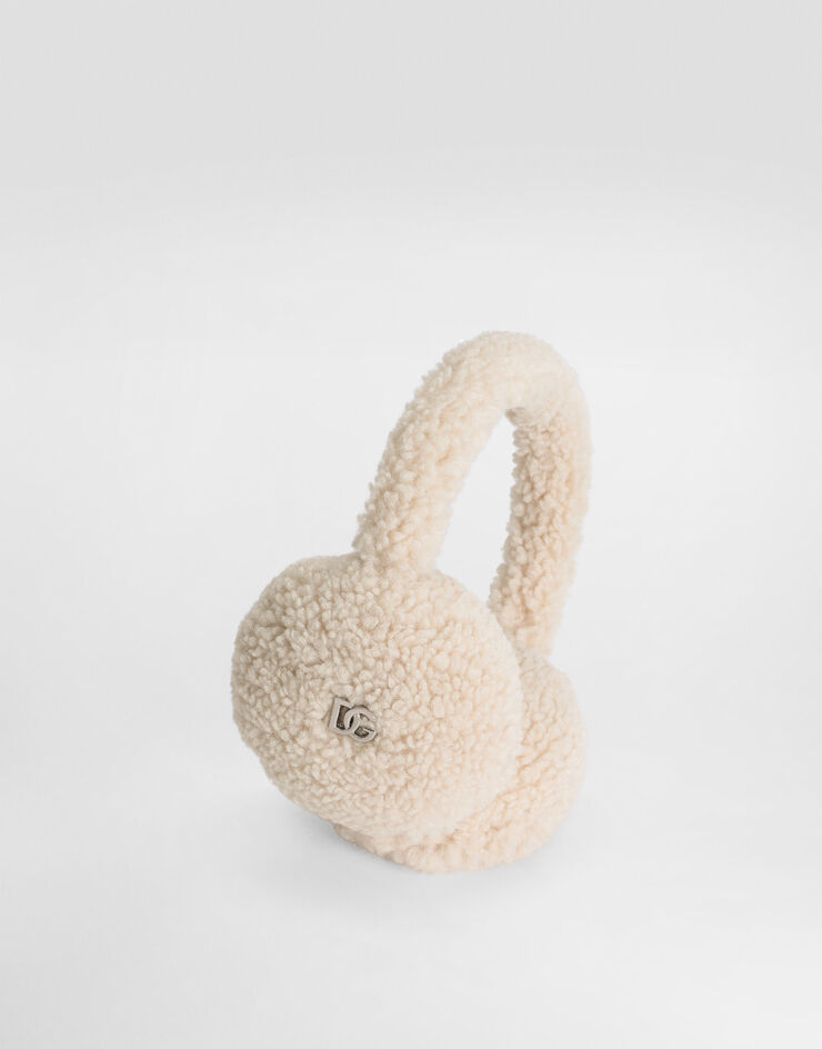 Dolce & Gabbana Fur-like earmuffs with DG logo White LB7A36FUP7K