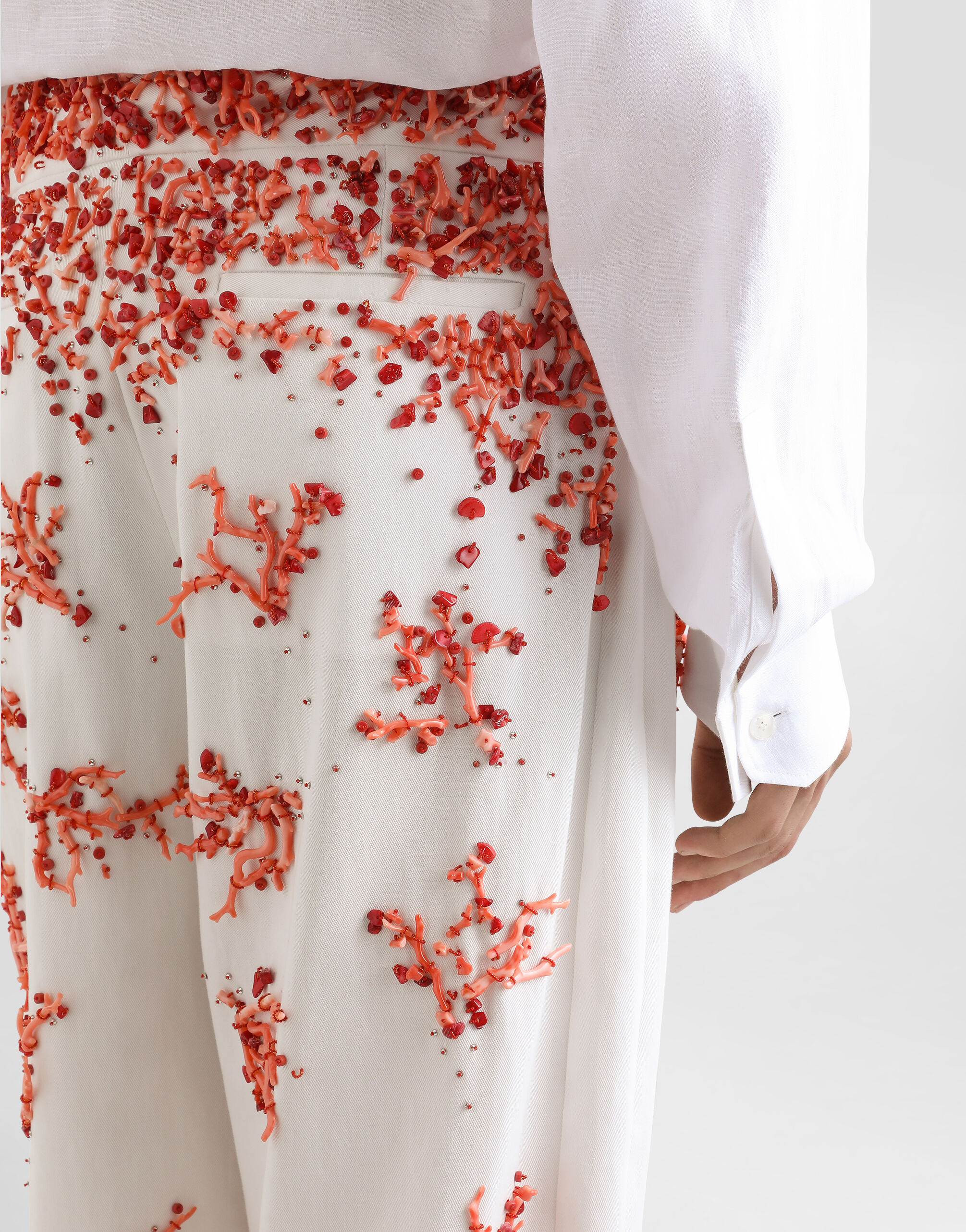 Cotton twill pants with coral embroidery in Multicolor for Men