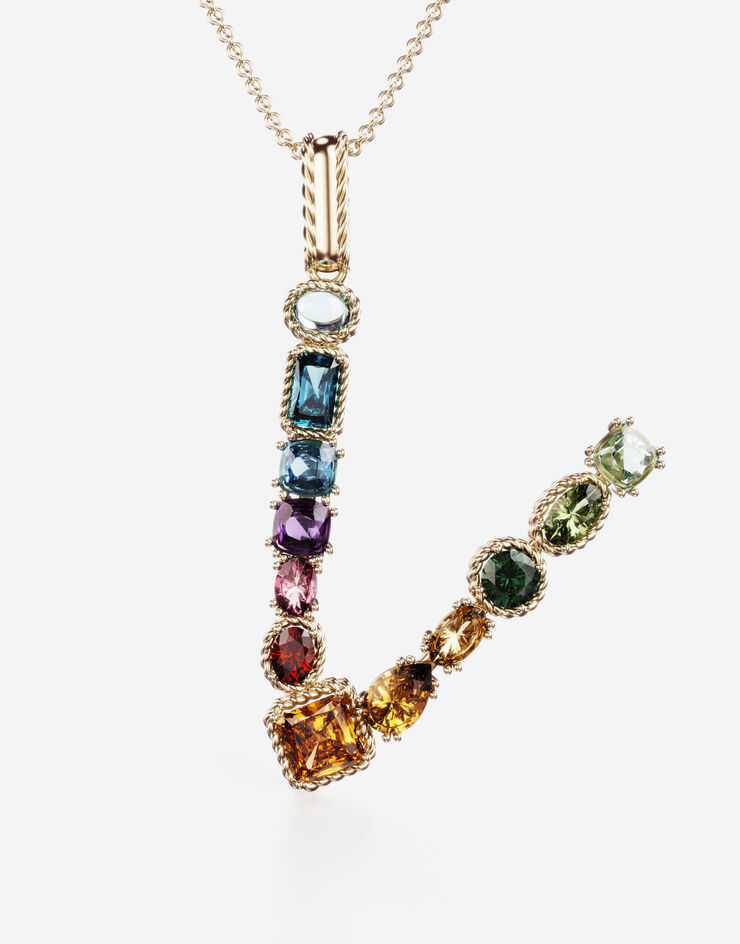 Dolce & Gabbana Rainbow alphabet V pendant in yellow gold with multicolor fine gems Gold WAMR2GWMIXV