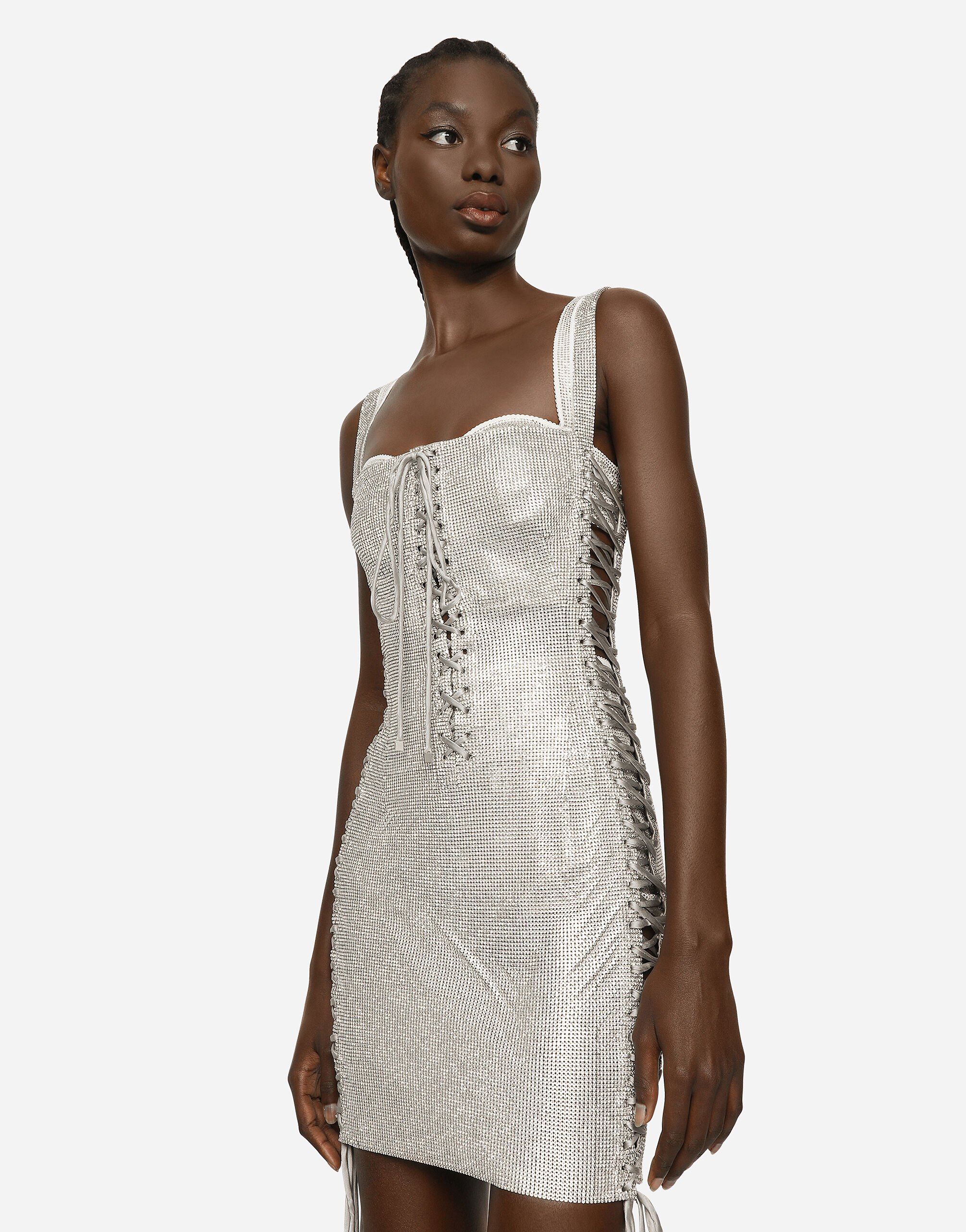 KIM DOLCE&GABBANA Crystal mesh minidress with laces and eyelets in  Multicolor for Women | Dolce&Gabbana® US