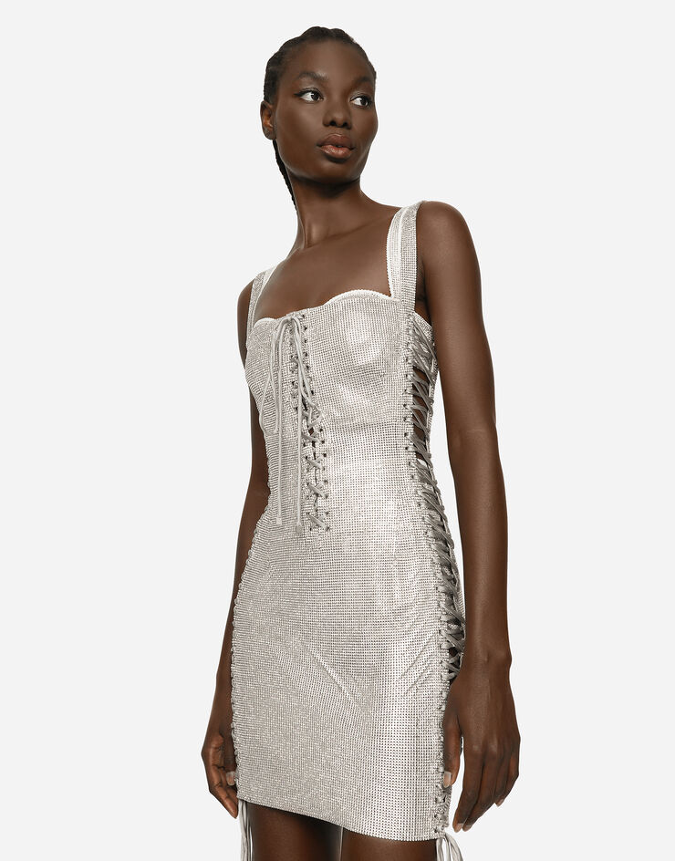 Dolce & Gabbana KIM DOLCE&GABBANA Crystal mesh minidress with laces and eyelets Multicolor F6CNMZGDBQZ