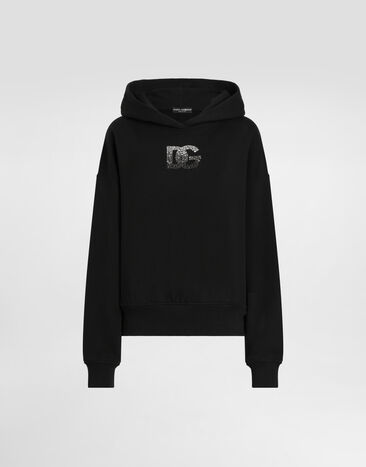 Dolce & Gabbana Jersey hoodie with rhinestone-detailed DG embellishment Pink F8N08ZGDCX1
