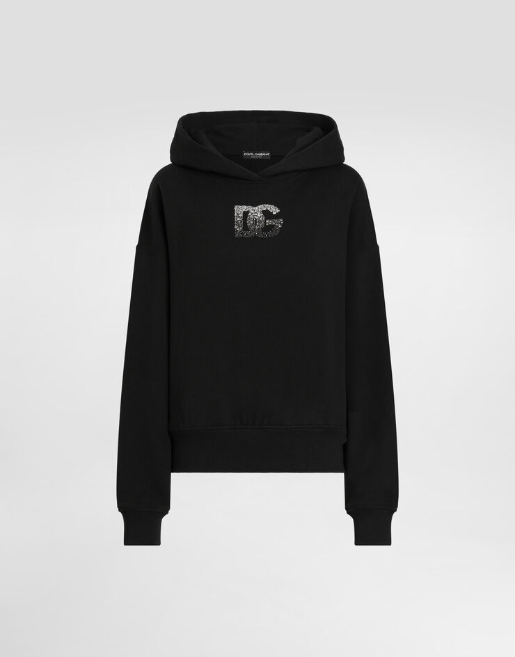 Dolce & Gabbana Sudadera con capucha de punto con DG bordado de strass Negro F9S48ZGDCXW