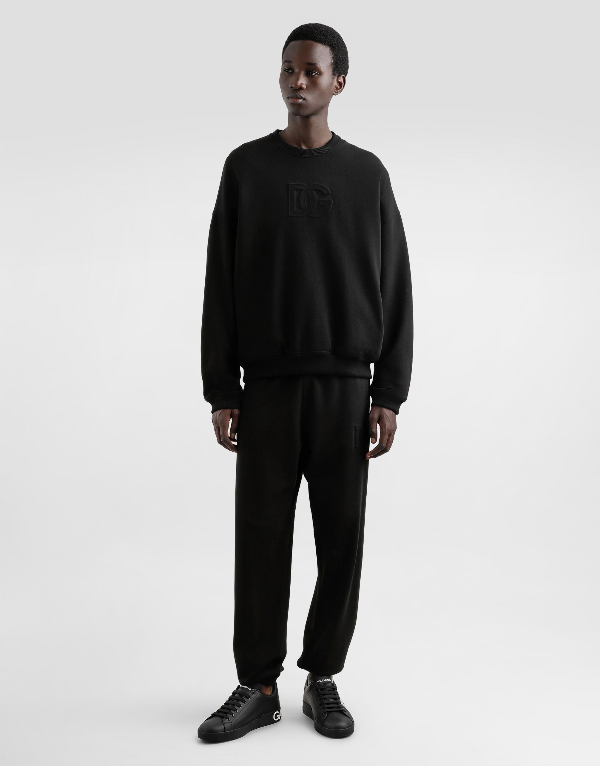 Jersey jogging pants with rhinestone-detailed DG logo