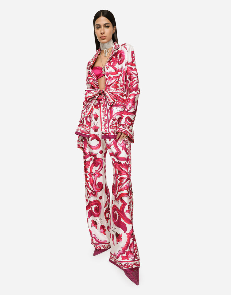 Dolce & Gabbana Pyjamabluse aus Twill Majolika-Print Mehrfarbig F5N53THI1BB