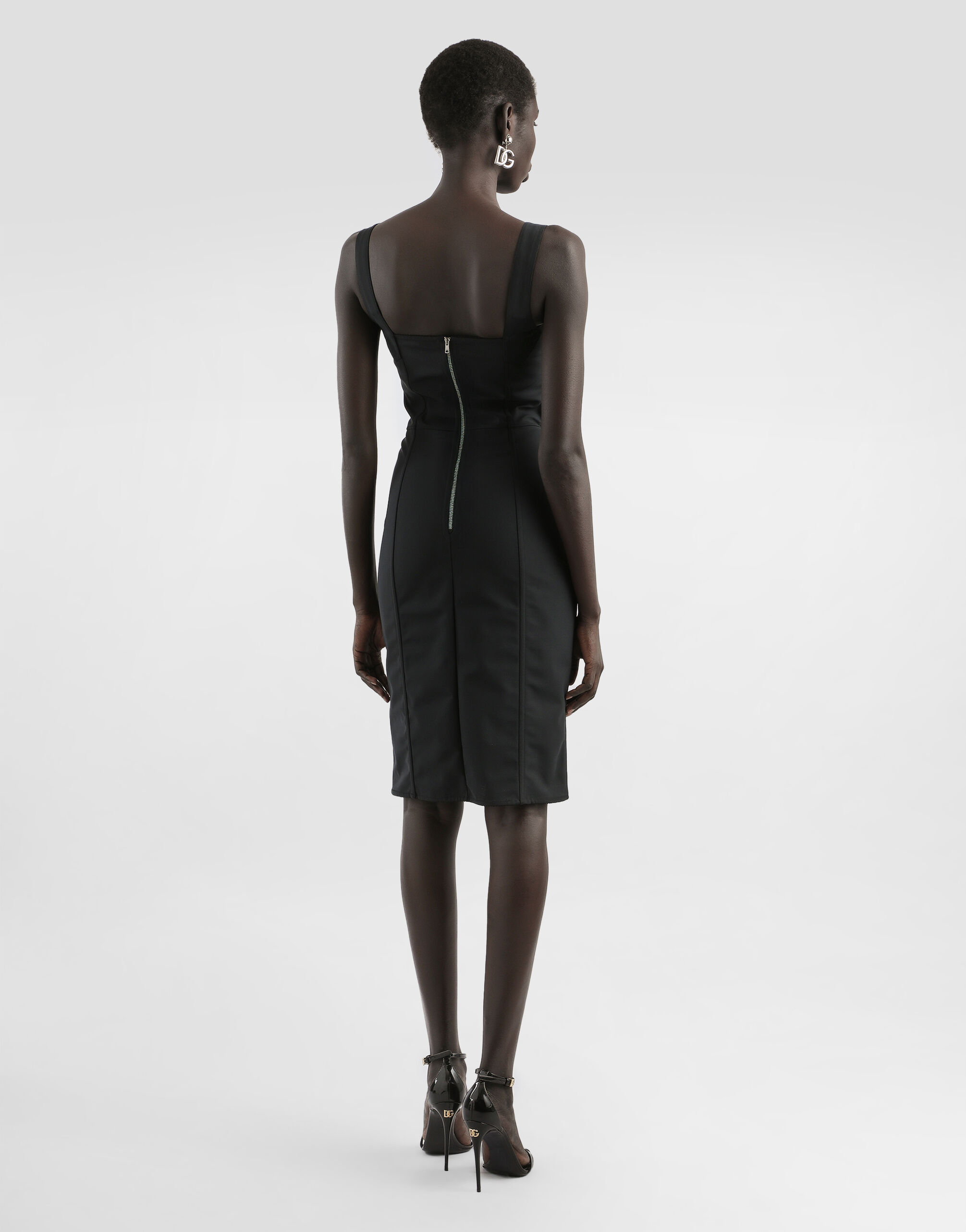 Corset-style midi dress in powernet and lace in Black for Women
