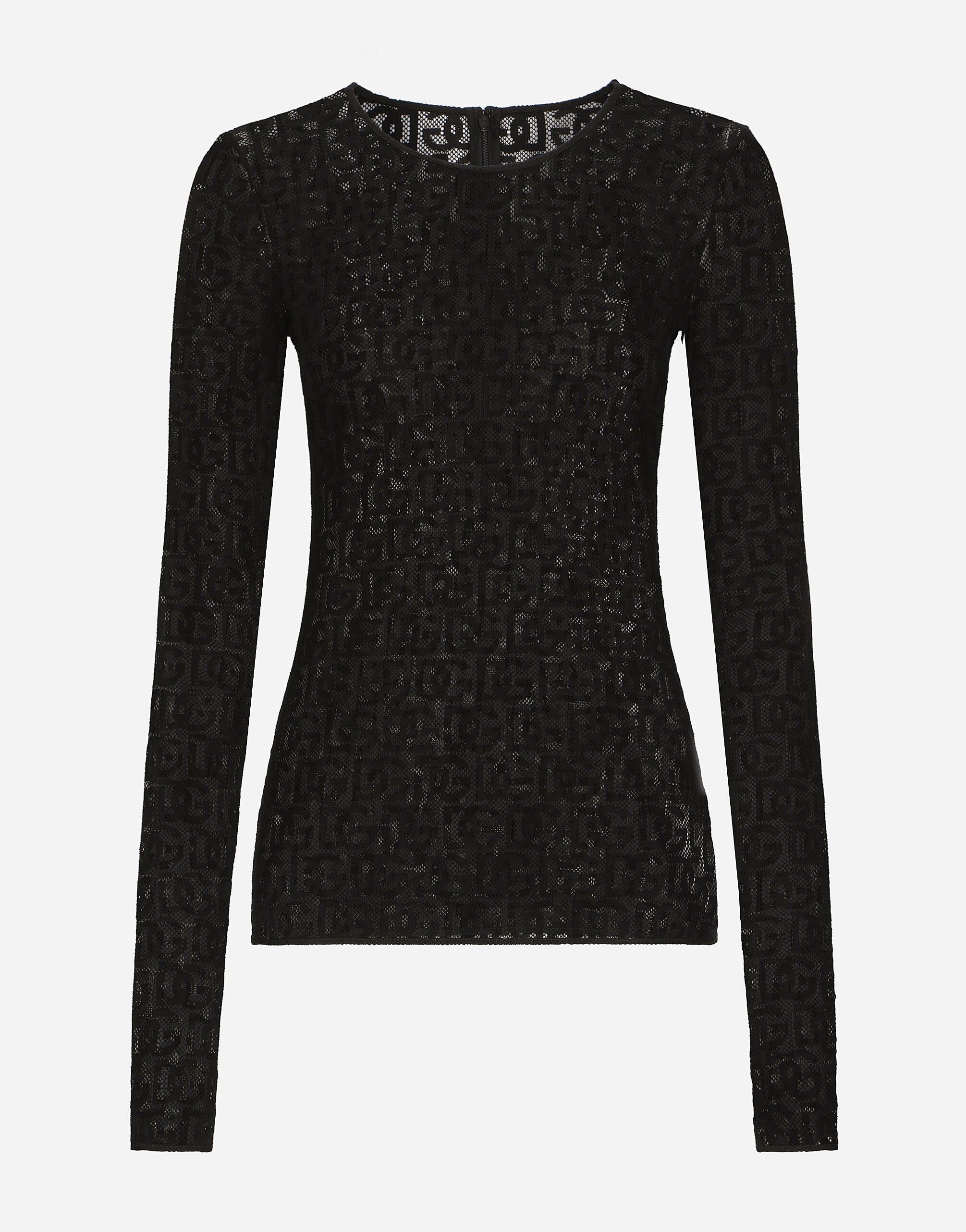 Dolce & Gabbana Camiseta de tul con motivo integral del logotipo DG Negro F761RTFJTBR