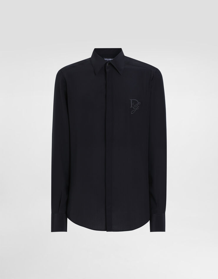 Dolce & Gabbana Camisa de seda con logotipo bordado Negro G5MO1ZFU1UQ