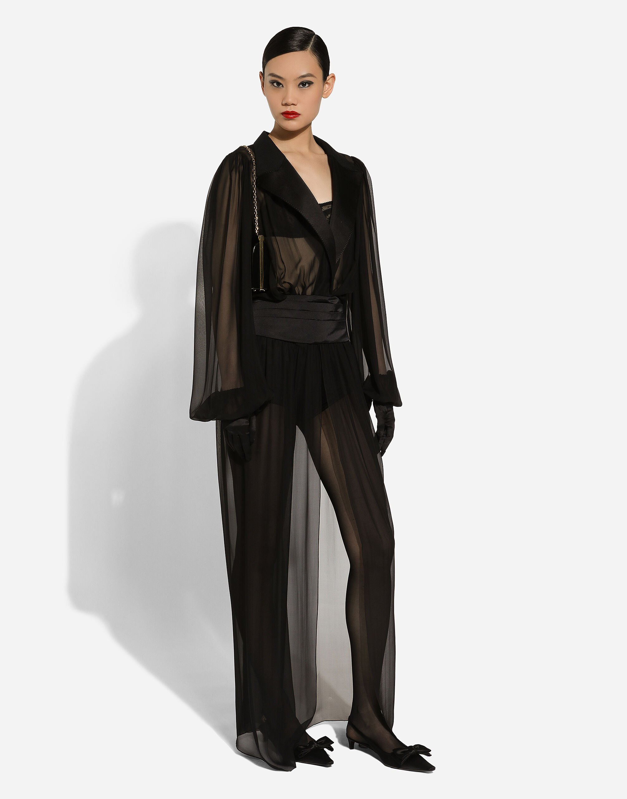 レビュー高評価のおせち贈り物 Long silk chiffon tuxedo dress in Black for Women Mサイズ