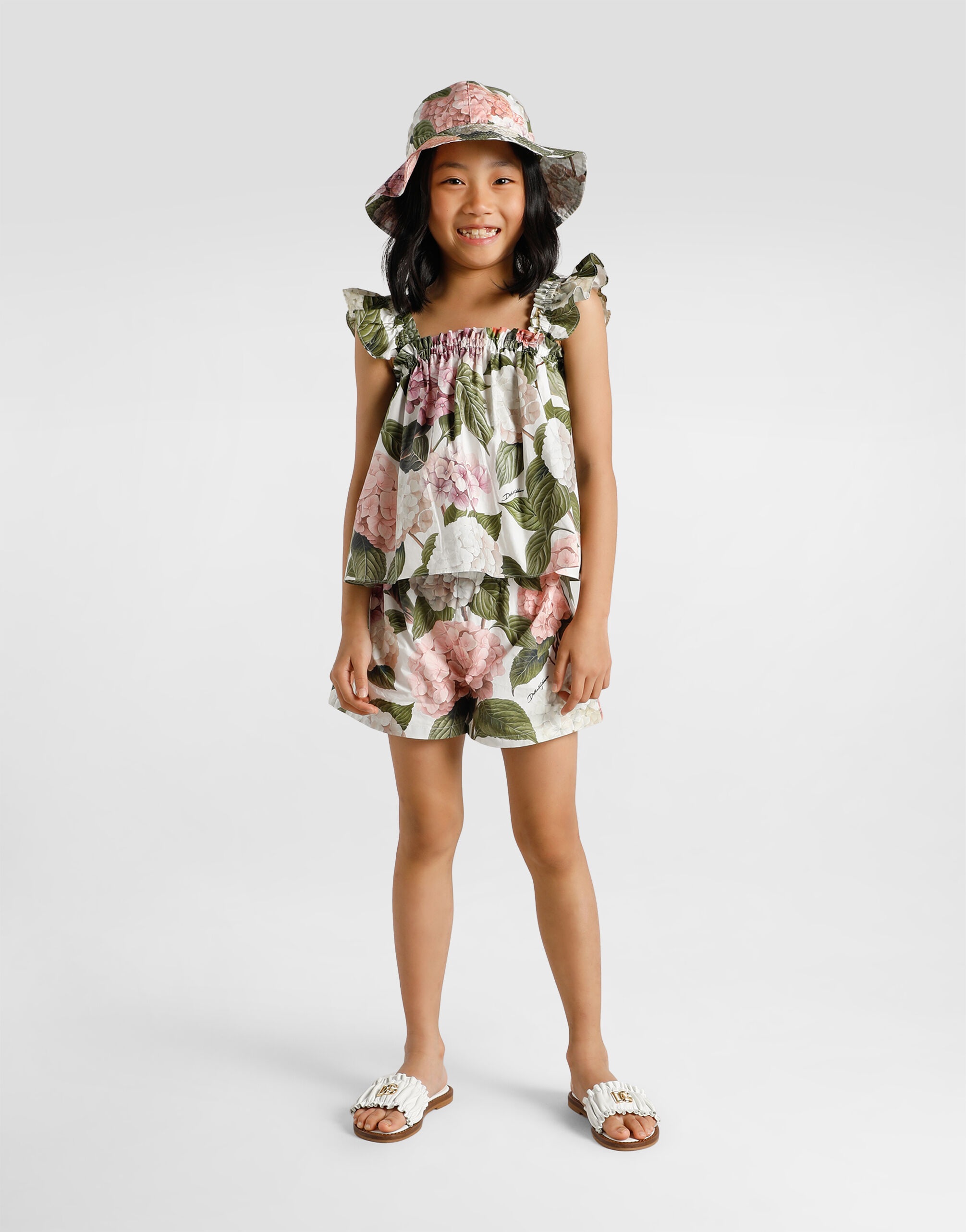 Hydrangea-print poplin shorts in Multicolor for Girls