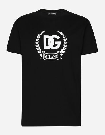 Dolce & Gabbana Short-sleeved cotton T-shirt with DG print Black GY6UETGH311