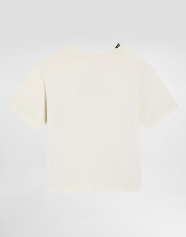 Dolce & Gabbana Jersey t-shirt with print and logo patch Cream L4JTHVG7PRJ