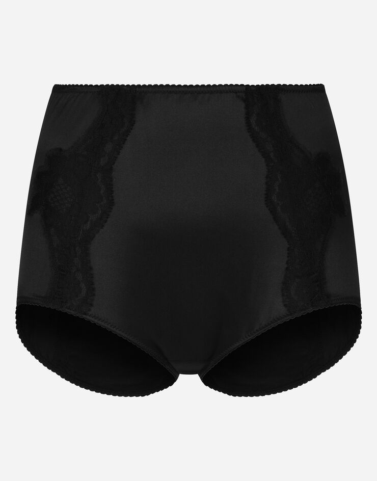 Dolce & Gabbana Satin high-waisted panties with lace detailing Black O2A09TONO13