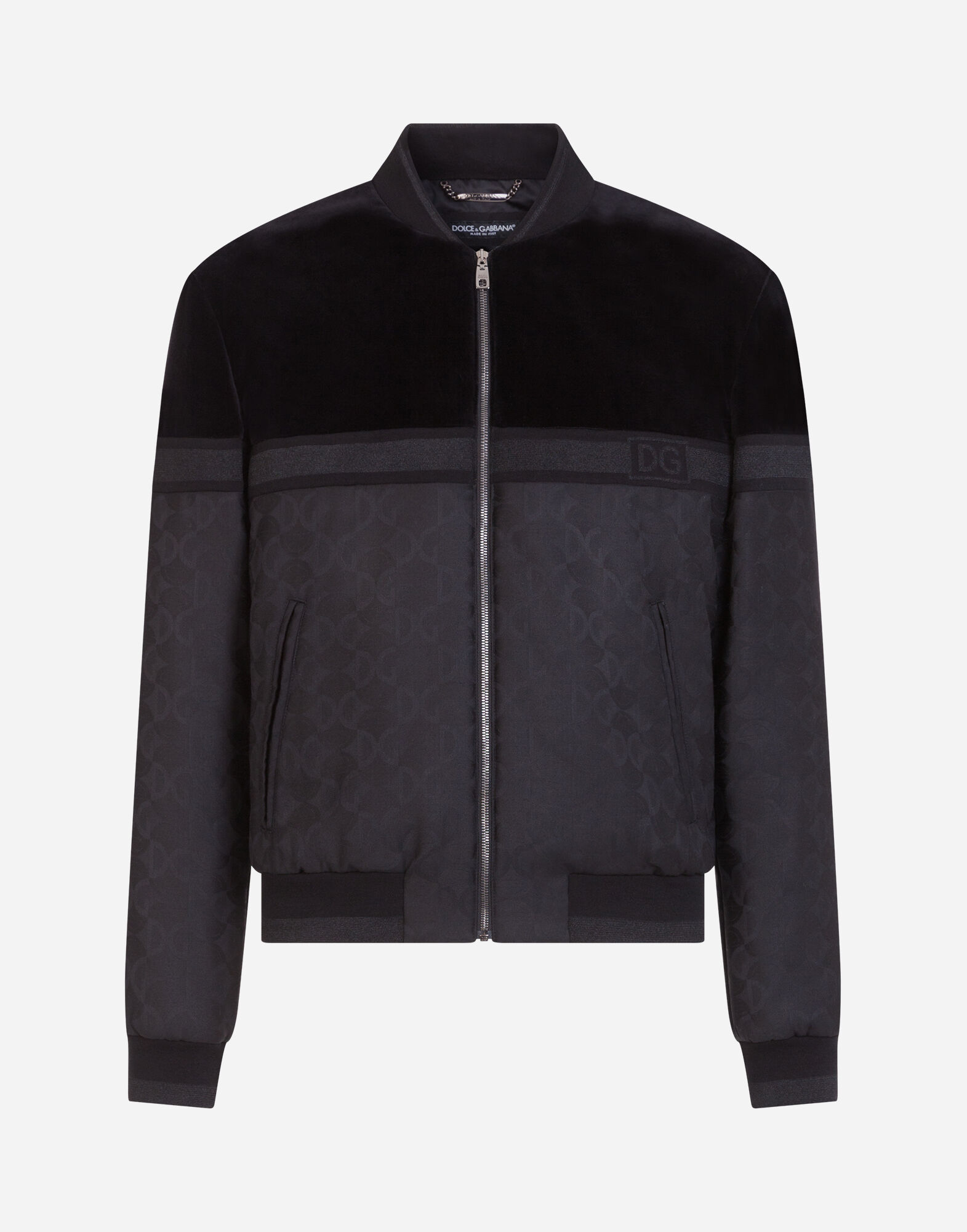 Wool jacquard jacket with velvet details