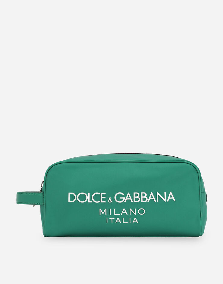 Dolce & Gabbana 고무 로고 나일론 토일레트리 파우치 그린 BT0989AG182