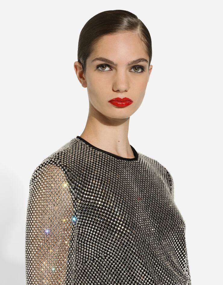 Dolce & Gabbana Bluse aus Crystal-Mesh Silber F7AJ2THLSA0