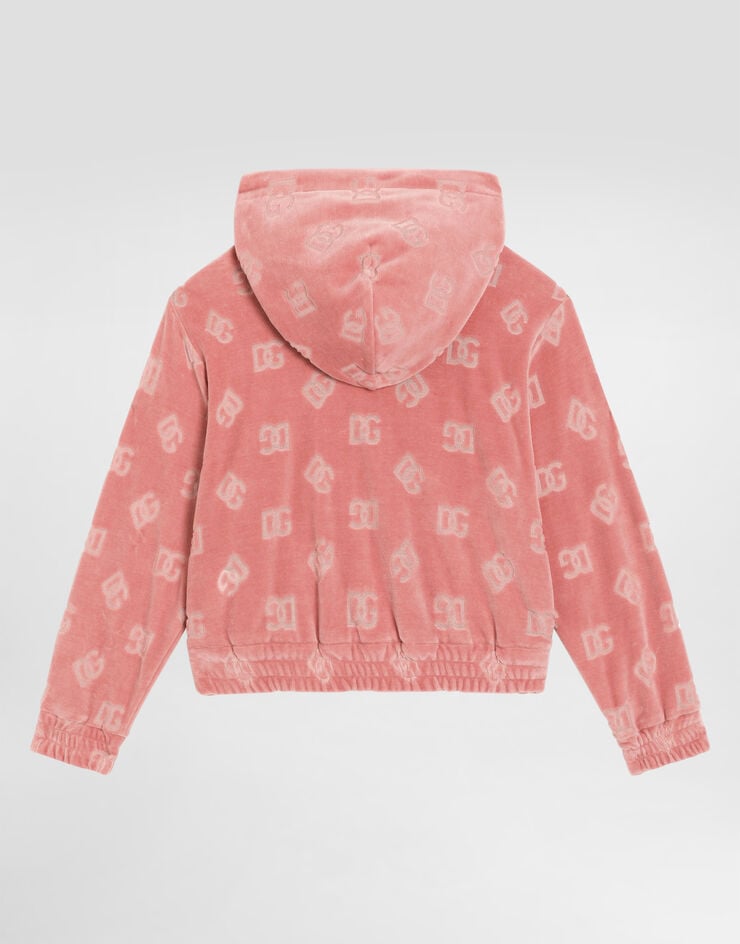 Dolce & Gabbana Sudadera de chenilla con capucha y logotipo DG en jacquard Rosa L5JWBVFJ7DL