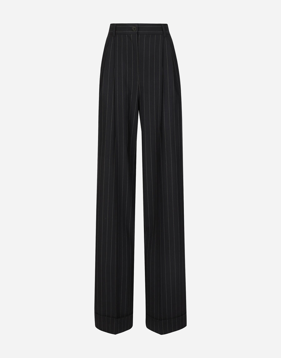 Flared pinstripe wool pants