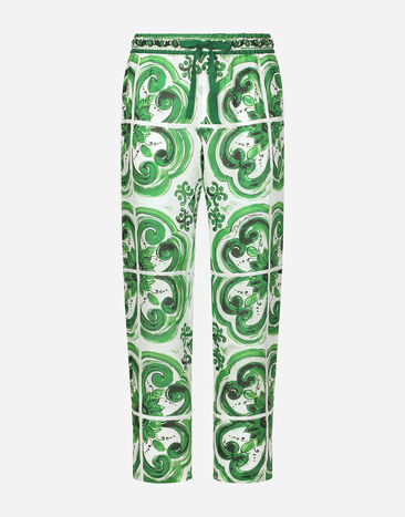 Dolce & Gabbana Pantalón estilo jogger de lino con estampado Maiolica Imprima G5IF1THI1SV