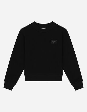 Dolce & Gabbana Felpa girocollo in jersey con placca logata Nero L4JWIFG7M4R