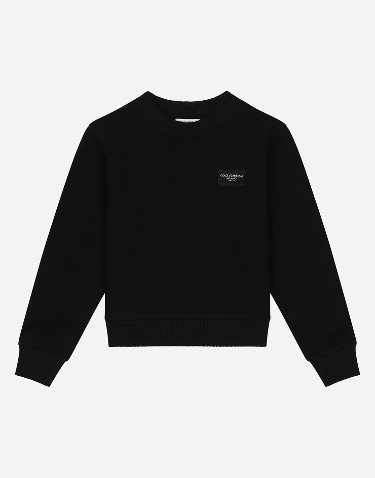 Dolce & Gabbana Sweat-shirt ras de cou en jersey avec plaquette à logo Noir L4JWIFG7M4R