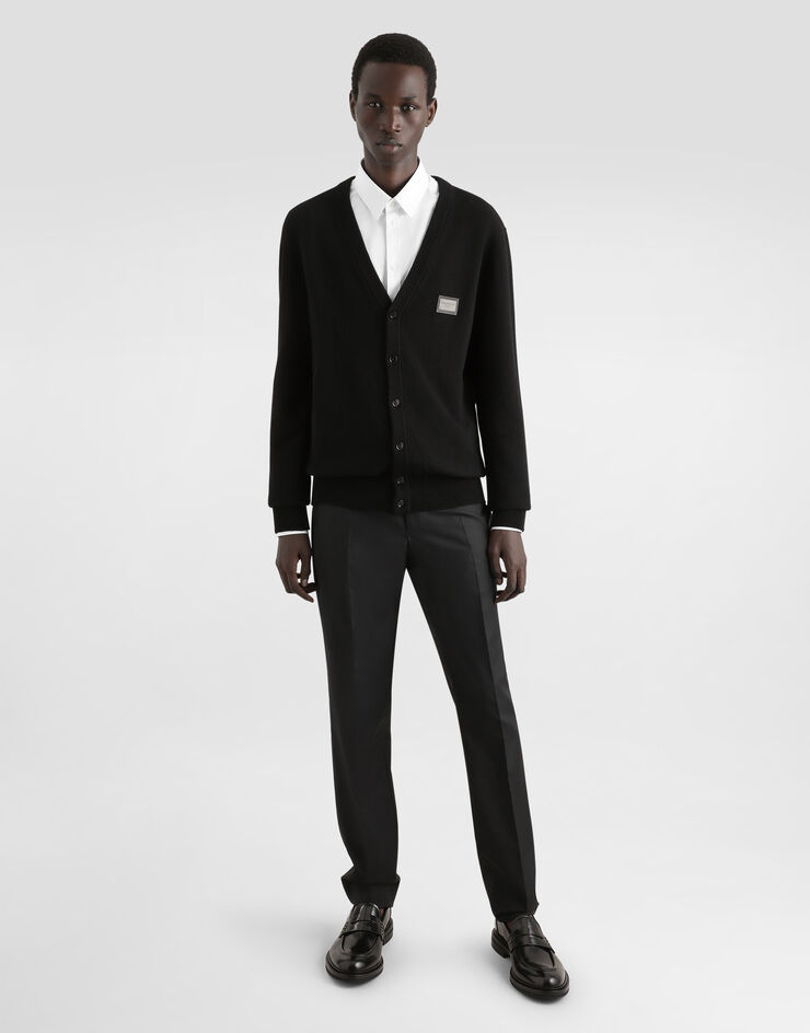 Dolce & Gabbana Cashmere and wool cardigan with branded tag Black GXO37TJGMG9