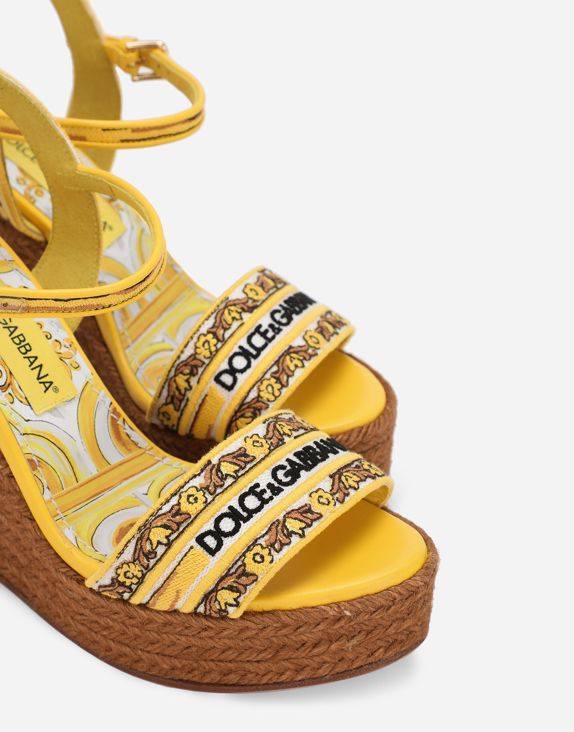 Wedge sandals with majolica embroidery in Print for Women Dolce Gabbana US