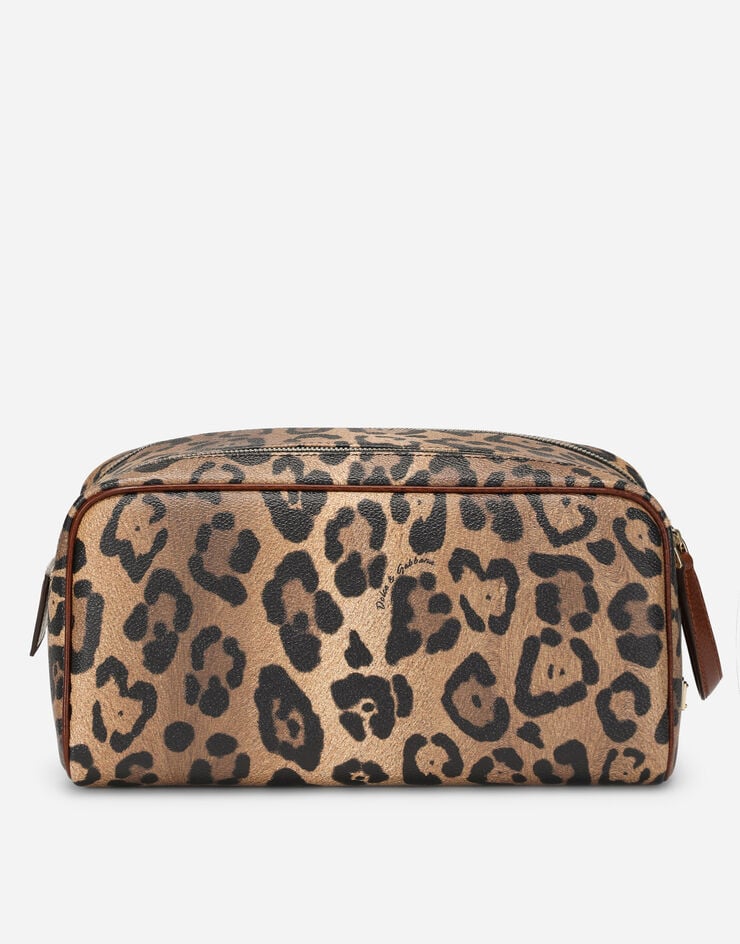 Dolce & Gabbana Necessaire aus Crespo im Leoprint mit Logoplakette Mehrfarbig BI3076AW384