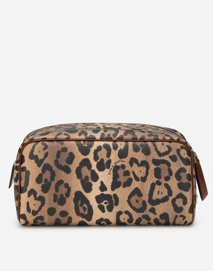 Dolce & Gabbana Leopard-print Crespo toiletry bag with branded plate Multicolor BI3076AW384