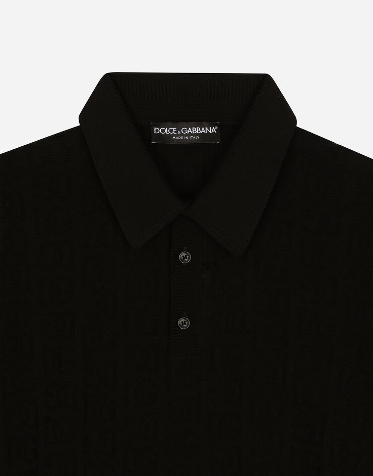 Silk jacquard polo-shirt with DG logo in Black for | Dolce&Gabbana® US