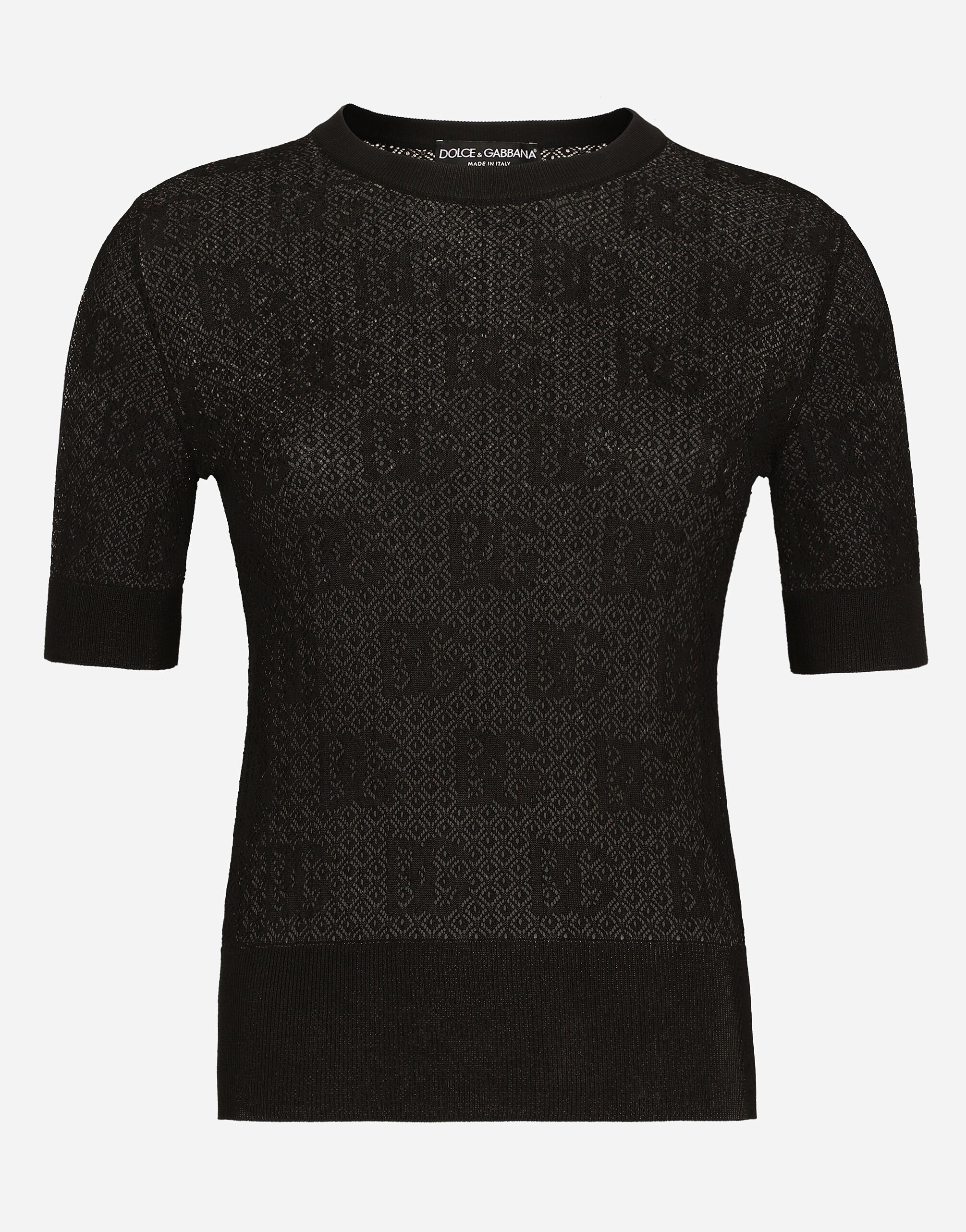 Dolce & Gabbana Lace-stitch viscose sweater with jacquard DG logo Pink FXV07ZJBSHX