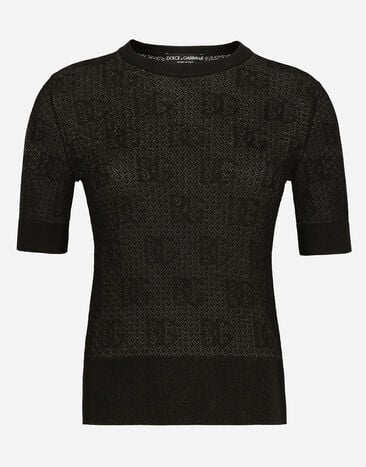 Dolce & Gabbana Lace-stitch viscose sweater with jacquard DG logo Print FXX31TJBSJF