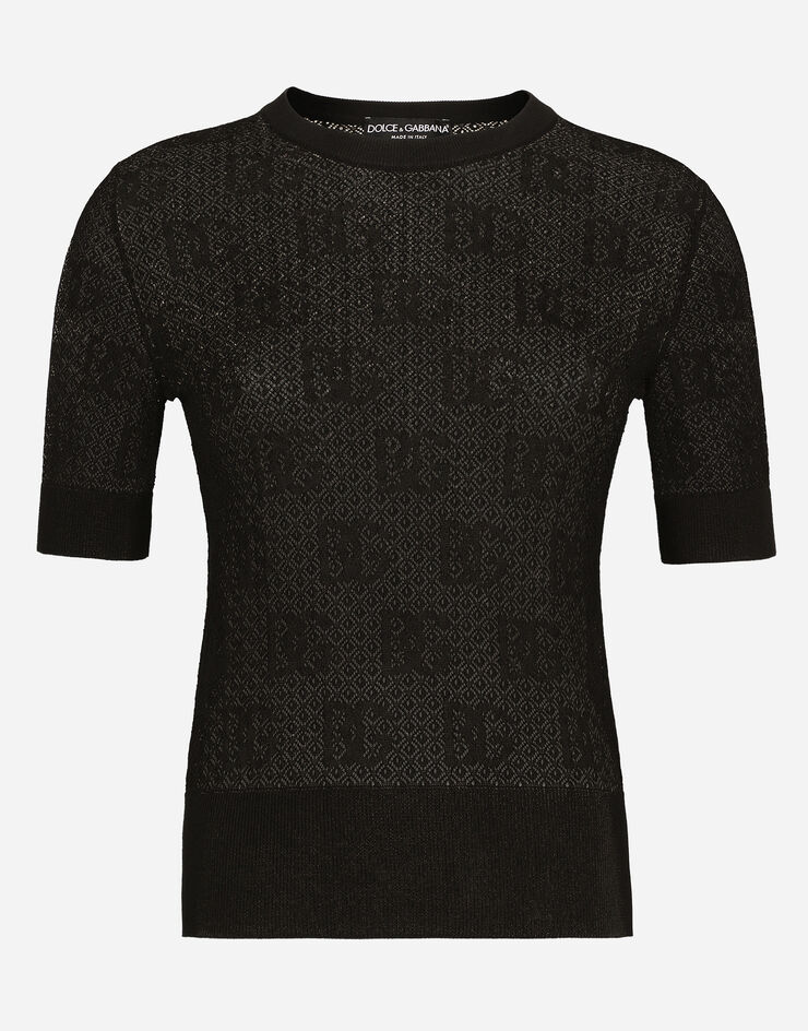 Dolce & Gabbana Jersey de viscosa en punto de encaje con logotipo DG jacquard Negro FXX03TJFMZ9